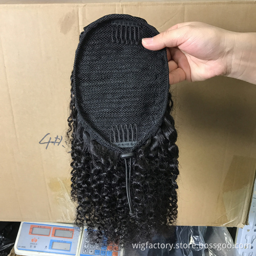 Wholesale 100% remy drawstring ponytail human hair, afro puff curly hair drawstring ponytail, afro kinky hair ponytail